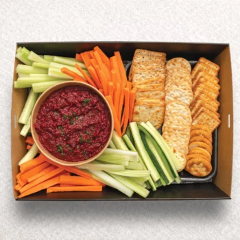 Betroot dip with veggie sticks and crackers