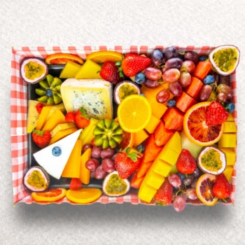 Fruit and cheese platter with crackers