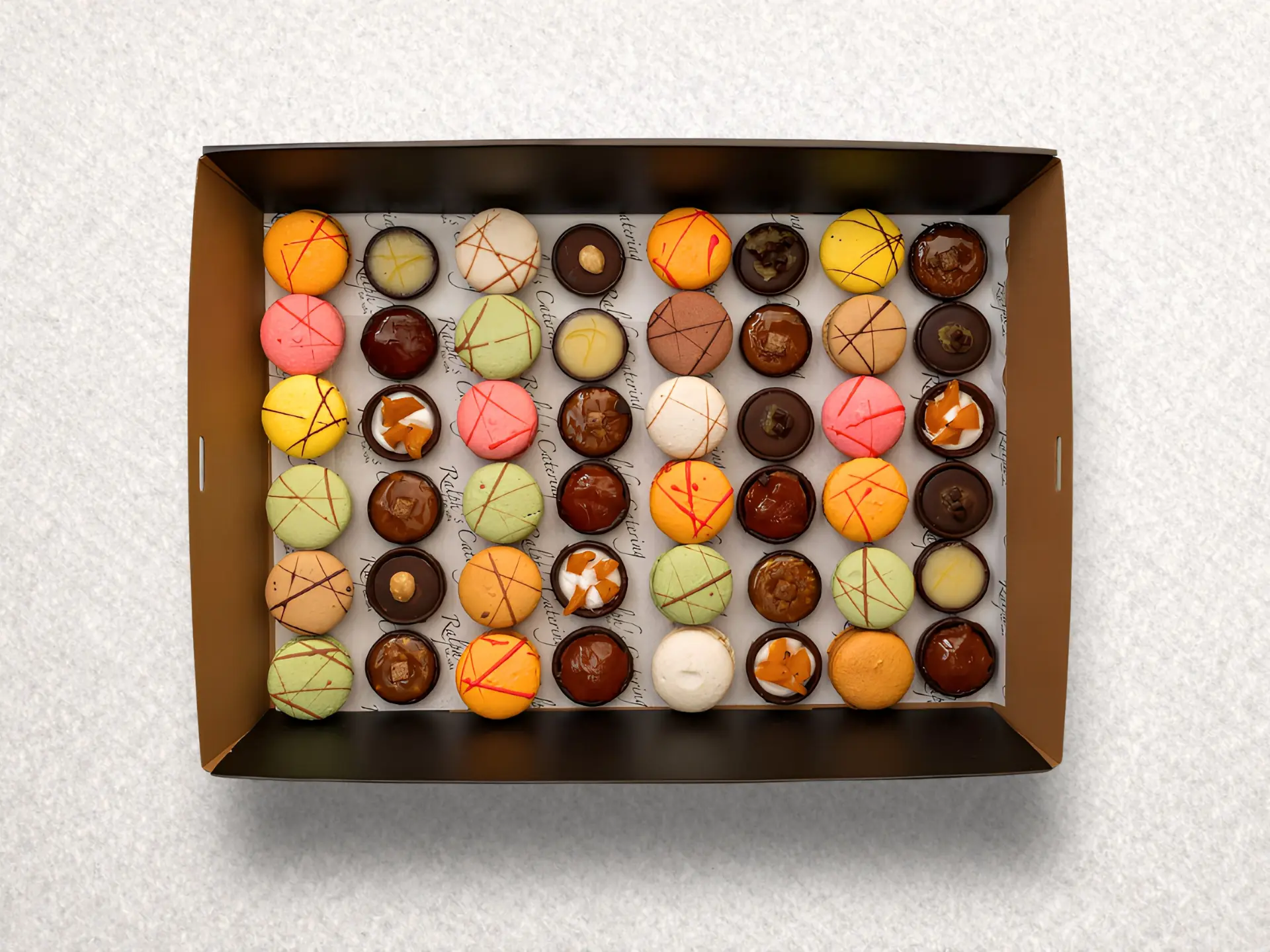 24 Mini Sweet Tarts, 24 Mini Mixed Macarons PACKAGE (2) 24 Mini Sweet Tarts, 24 Mini Mixed Macarons PACKAGE (2)