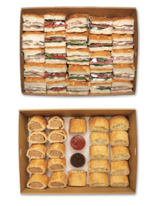 Focaccia 24 Pieces Mini Sausage Rolls 12 Pieces Mini Spinach Feta Rolls 12 Pieces Total 48 Pieces 1