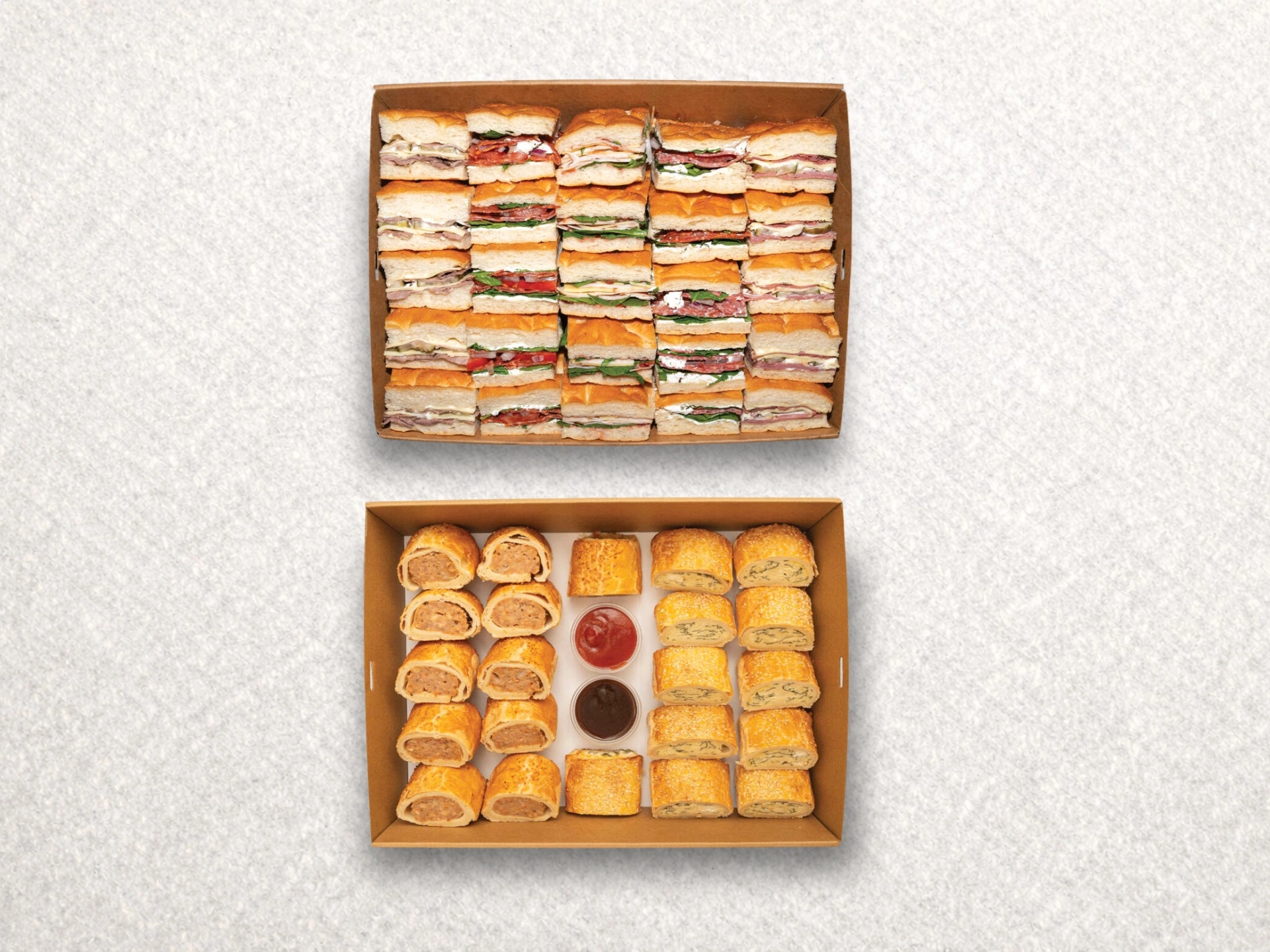 Focaccia, Mini Sausage Rolls, Mini Spinach Feta Rolls Focaccia, Mini Sausage Rolls, Mini Spinach Feta Rolls