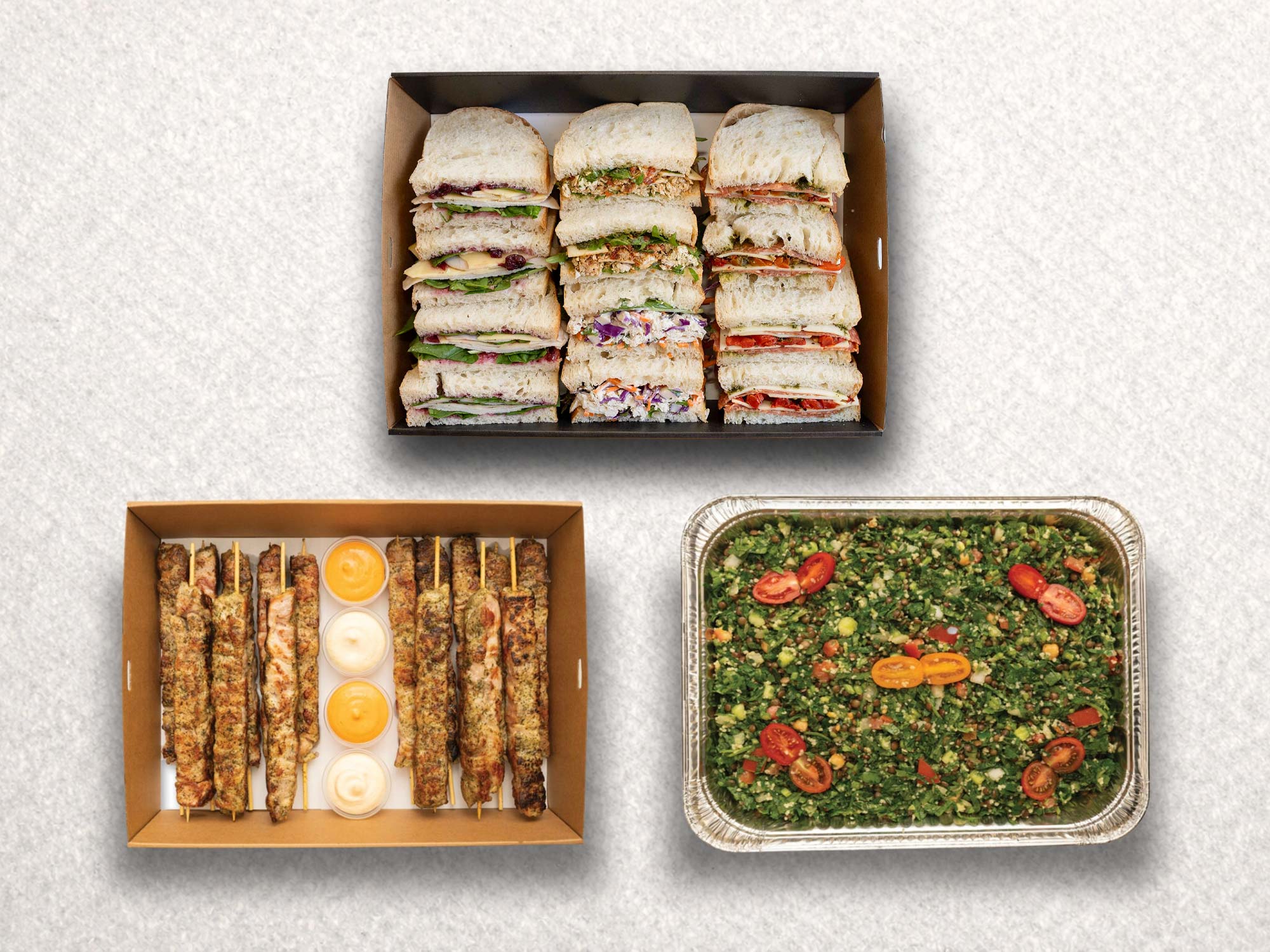 Sourdough, Chicken Skewers, Tabouli Lentil Salad. Sourdough, Chicken Skewers, Tabouli Lentil Salad.