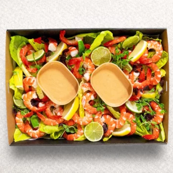 Peeled tiger prawn with homemade spicy sea food dipping sauce