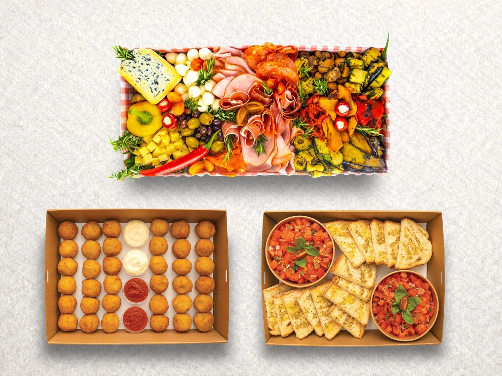 Charcuterie Board, Fried Cheese Balls,Tomato Bruschetta Charcuterie Board, Fried Cheese Balls,Tomato Bruschetta